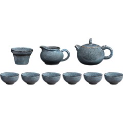 八方礼陶瓷茶具 茶壶茶海茶杯龙头壶茶具10头  蓝天目釉龙头壶 BFL5001-4