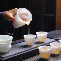 集采 拓牌 羊脂玉瓷冰雪白茶具套装 10头（顺心杯）