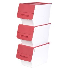 茶花  斜翻盖储物箱塑料收纳箱-M*3只   2886-3 咖啡色/黄色/ 红色/ 蓝色 可选 下单备注颜色