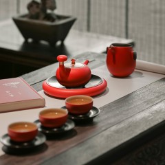 万仟堂 鸿运当头·成套茶具（1壶1承1海6杯6碟）朱漆釉