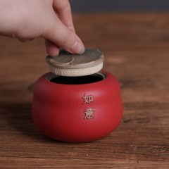 万仟堂 事事如意·茶叶罐  朱漆釉  250cc