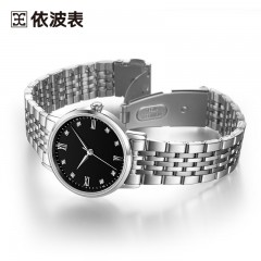 依波（EBOHR）手表 休闲简约时尚石英镶锆石钢带男女表情侣对表 男表黑面 50290314