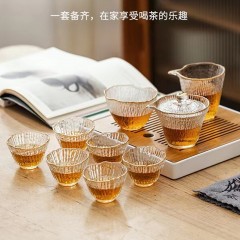 WAFROG 日式捶纹金边玻璃茶具礼盒装10件套