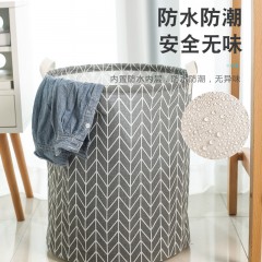 久纳 棉麻布艺可折叠收纳桶 直径30*高度40cm 花色随机