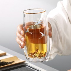 个杯堂 金银烧仙鹤双层玻璃杯-玲珑 340ml