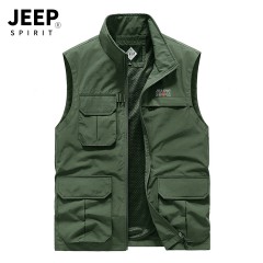 JEEP吉普新款男士户外马甲速干多袋大码男装钓鱼摄影马甲坎肩 JPCS2262AJ  军绿 /卡其/ 黑色/ 灰色/ 深蓝 M-5XL 下单请备注颜色尺码