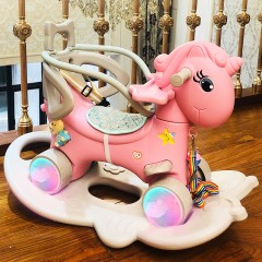 NUKied/纽奇儿童摇摇马神马带靠背蓝色/粉色下单备注颜色