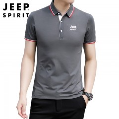 JEEP吉普夏季男士冰丝短袖polo衫翻领弹力凉爽青年时尚T恤衫  JPCS0531HX 黑色/白色/灰色/天蓝/绿色 M-4XL 下单请备注颜色尺码