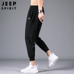JEEP吉普春夏男士冰丝速干九分裤弹力透气快干大码户外运动裤 JPCS0219HX 黑色/浅灰/深灰  M-5XL 下单请备注颜色尺码