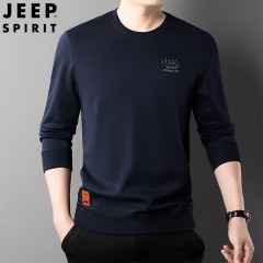 JEEP吉普新款男士长袖卫衣套头弹力宽松透气大码男装休闲卫衣 JPCS8526Z 黑色 /宝蓝 /灰绿  M-4XL  下单请备注颜色尺码