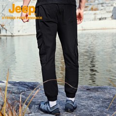 Jeep吉普速干裤男夏薄款透气户外upf50+登山裤休闲弹力徒步长裤 J312093834 军绿/ 品牌黑 S-4XL 下单请备注颜色尺码