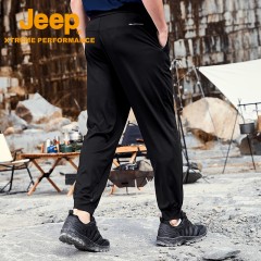 【UPF50+】Jeep吉普户外休闲裤男透气弹力徒步裤直筒凉感运动长裤 J312096638 品牌黑 S-4XL 下单请备注颜色尺码