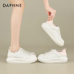 Daphne/达芙妮女神推荐真皮厚底小白鞋女新款休闲松糕运动鞋 4023101374 白色101/粉色112 尺码35-40 下单请备注颜色尺码