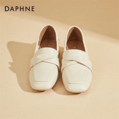 达芙妮Daphne 英伦风乐福鞋女夏季通勤一脚蹬单鞋真皮软底小皮鞋  4023101292 黑色115/米色230 尺码35-40 下单请备注颜色尺码