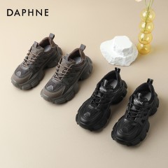 Daphne/达芙妮女神推荐厚底老爹鞋女夏季网面透气增高休闲运动鞋4023404004 黑色115/咖啡160   尺码35-40 下单请备注颜色尺码