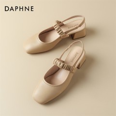 达芙妮Daphne 晚晚风方头粗跟玛丽珍凉鞋女夏季真皮包头单鞋4023303210 米色230/杏色146 尺码35-40 下单请备注颜色尺码