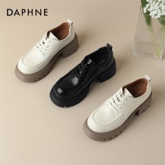 达芙妮Daphne 春秋季新款复古小皮鞋女真皮厚底乐福鞋粗跟单鞋 4023404013 黑色115/米色230 尺码35-40 下单请备注颜色尺码