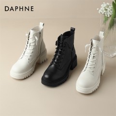 Daphne/达芙妮女真皮马丁靴女款春秋新款粗跟英伦靴子4023404002 尺码35-40 下单请备注颜色尺码