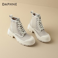达芙妮Daphne 小香风高帮帆布鞋女新款夏季松糕厚底休闲板鞋 4023404027黑色115/灰色145尺码35-40 下单请备注颜色尺码