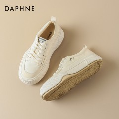 Daphne/达芙妮重磅推荐小白鞋女新款厚底休闲运动百搭帆布鞋 4023404028 黑色115/米色230  尺码35-40 下单请备注颜色尺码