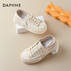 Daphne/达芙妮爆款推荐真皮厚底小白鞋女新款两穿运动板鞋女 4023404019 米黑290/米粉164 尺码35-40 下单请备注颜色尺码