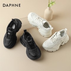 Daphne达芙妮 新款网红厚底老爹鞋女时尚透气网面百搭休闲运动鞋 4023404022 黑色115/米色230 尺码35-40 下单请备注颜色尺码