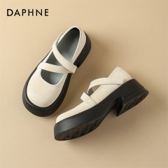 Daphne/达芙妮女神推荐厚底玛丽珍鞋女新款浅口魔术贴小皮鞋 4023404031 黑色115/米色230/军绿108 尺码35-40 下单请备注颜色尺码