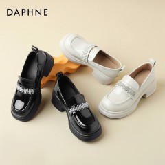 Daphne/达芙妮爆款推荐黑色小皮鞋女新款浅口一脚蹬增高单鞋4023404037 黑色115/米色230  尺码35-40 下单请备注颜色尺码