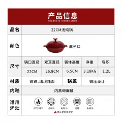 YFcook 远方精铸 22cm国釜浅炖锅 高光红