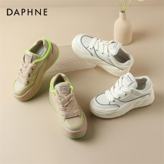 达芙妮Daphne 春秋新款厚底增高板鞋女百搭显脚小真皮面包鞋 4023404011 白色101/杏色146 尺码35-40 下单请备注颜色尺码