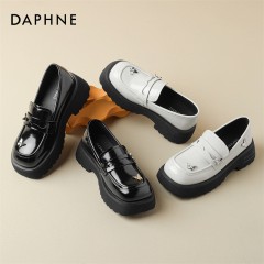 Daphne/达芙妮厚底乐福鞋女春秋新款法式英伦风百搭小皮鞋4023404035 黑色115/米色230 尺码35-40 下单请备注颜色尺码