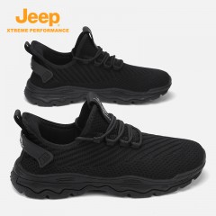 JEEP吉普男鞋春季跑步运动鞋子男士夏季网面软底休闲潮鞋 C311591283 黑色/米色/卡其色 尺码39-44下单请备注颜色尺码