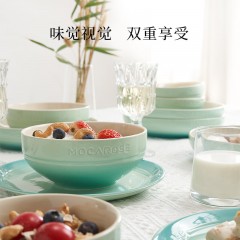 摩卡色 炻瓷餐具16件套 松露白/尼罗蓝/ 玫瑰粉/ 孔雀青 /樱花粉 可选 下单备注颜色