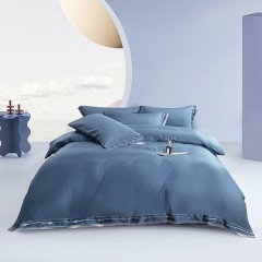 金丝莉 奢享全棉贡缎四件套200x230cm 星空兰/香槟灰 可选下单备注类型