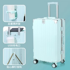 圣夫妮20寸全铝包角铝框杯架款拉杆箱登机箱SFN1682V-20淡蓝色/深蓝色/粉色/白色/黑色6972773223747