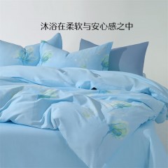 水星家纺【精选】床上四件套 100%纯棉 全棉印花套件 ins花卉风 被套床单 花韵浅梦(云感棉柔) 1.5米床,适配200*230cm被芯 6936626736655