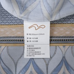 水星家纺 奕然全棉四件套 200cmx230cm 蓝色 适用1.5米床 透气抗菌 122097 6923283285183