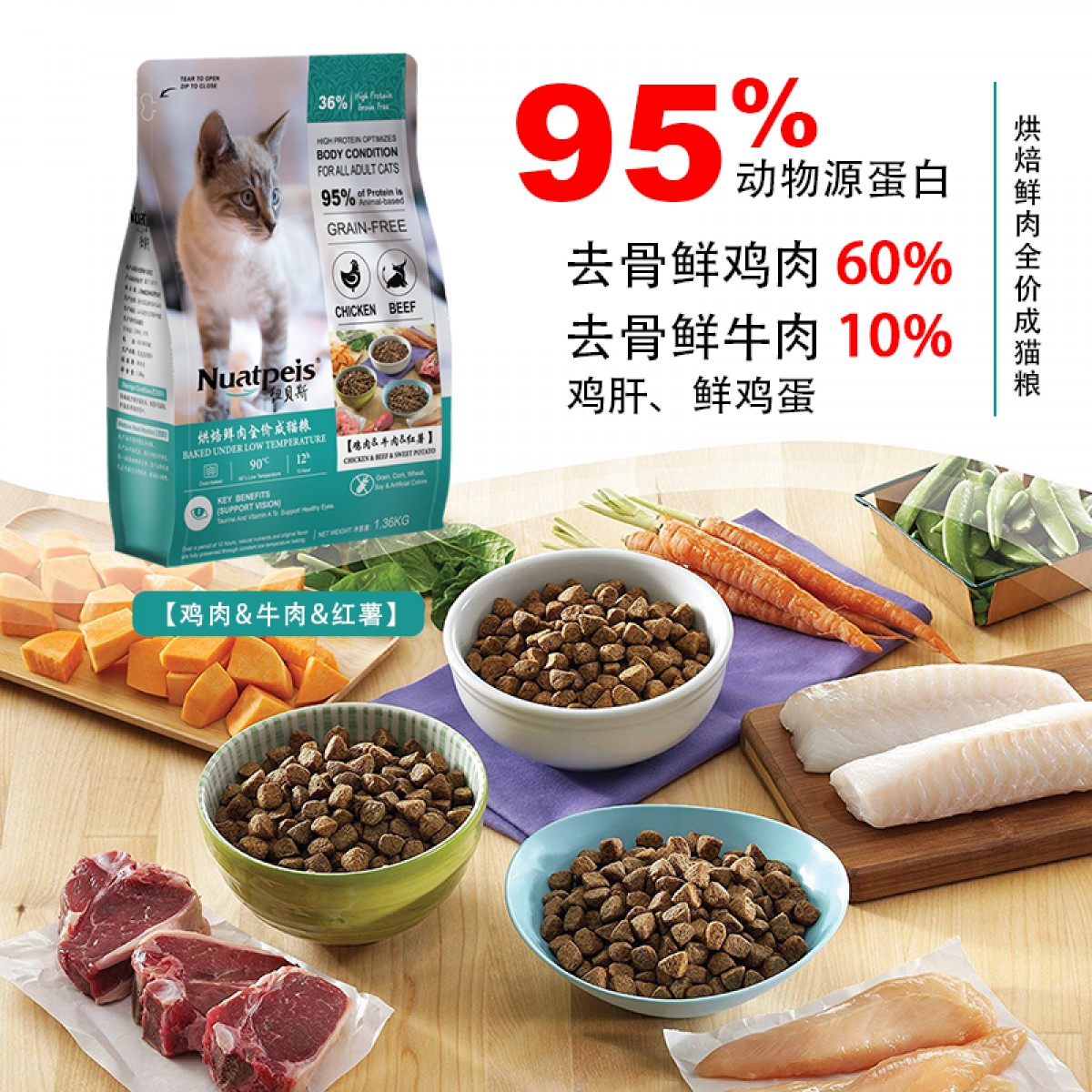纽贝斯烘焙成猫粮 -鸡肉牛肉红薯1360g/袋 6971563330931