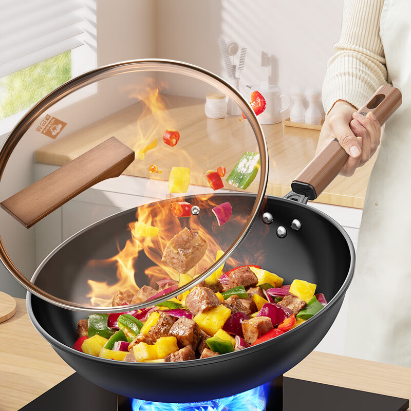 T-康巴赫  新款乐厨32cm无涂层精铁炒锅家用平底电磁炉明火通用炒菜锅铁锅  精美礼盒装带锅盖 老款LPB-C32L  新款LPB-C32LA 新款 