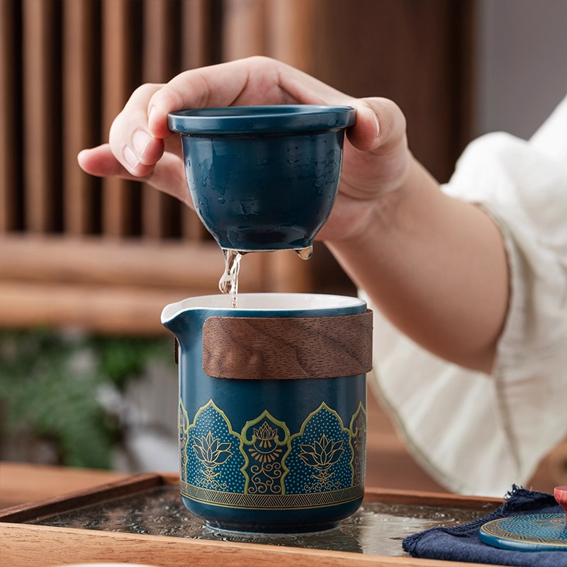 J-普区包邮-吉华湖夏茶具礼盒装 吉华湖夏旅行功夫茶具4件套 老款