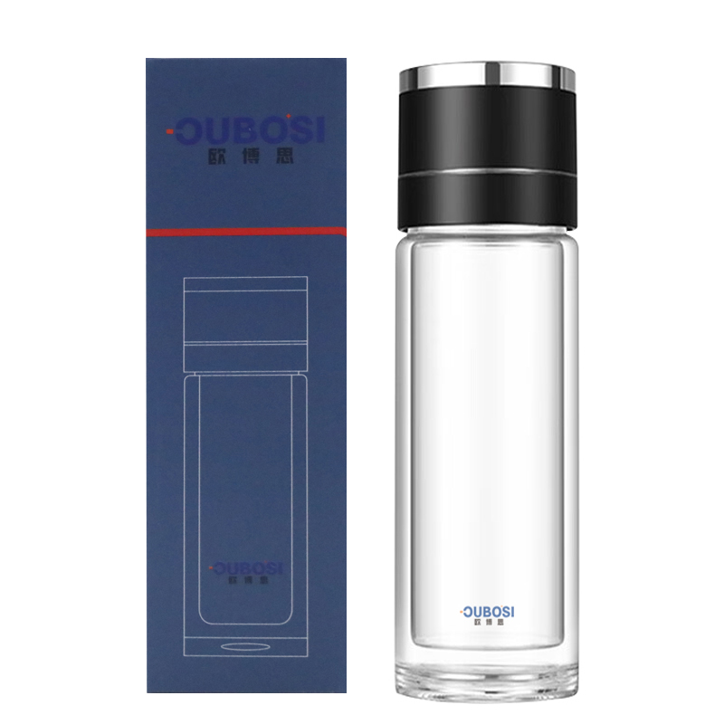 S-欧博思 玻璃水杯车载一键开盖速开水杯茶水分离杯子双层隔热 J913 双色可选【箱规：40】 黑色