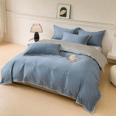 保罗大卫PAUI DAVID80长绒棉绣花四件套-圣彼得被（湖蓝/灰）200*230cm       床230*245cm  75734070534