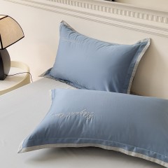 保罗大卫PAUI DAVID80长绒棉绣花四件套-圣彼得被（湖蓝/灰）200*230cm       床230*245cm  75734070534