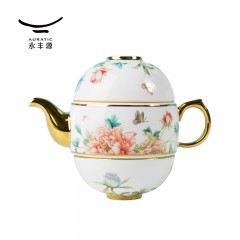 国瓷永丰源 风华绽放 4头陶瓷旅行茶具套装（2人位）旅行包 6930190900450