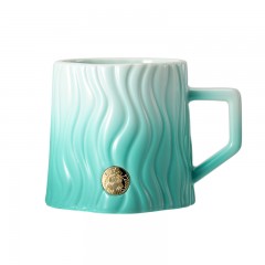 星巴克绿色条纹浮雕款徽章马克杯11179927  6970534205476 偏远另加运费