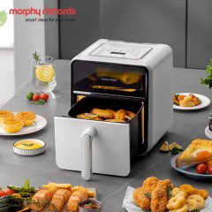 摩飞电器微蒸烤空气炸锅 家用不用翻面全自动4升大容量一体机透明可视免翻蒸汽烤多功能MR8101 椰奶白/蓝/绿 4L