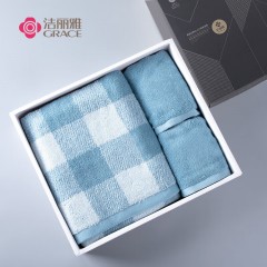 洁丽雅（Grace）纯棉毛巾浴巾三件套吸水方格男女通用礼盒套装2026008