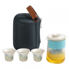 大润窑千山快客杯 经纬千山影青羊脂玉旅行茶具 便携茶具套装 YX034 包装颜色随机发 6972437830885