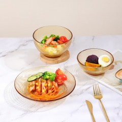 西屋餐具套装 家用碗碟 盘子耐热玻璃碗 琥珀色餐具 套装 可进微波炉 波点系列玻璃餐具 6件套 WCBB06-1