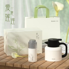 OUDON 欧德龙闷茶壶 保温杯套装 大容量闷茶用 爱意莲莲礼盒   数显温度 杯盖即是主人杯 OS-07Z